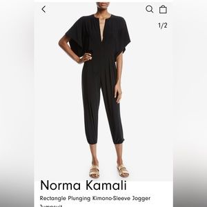 Norma Kamali NWT rectangle neck jumpsuit size S available in Black and Silver.